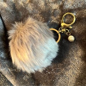 Grey Fuzzy Ball Keychain